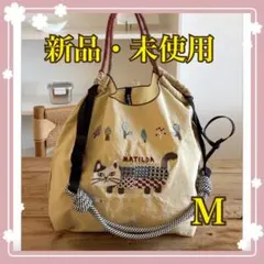 ★新品 猫刺繍エコバッグ Mサイズ ストラップ付き　ショルダーバック