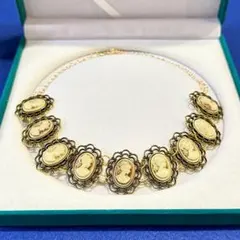 ヴィンテージ デザイン　アクセサリー　ネックレス　カメオ　ブラウン　レトロ