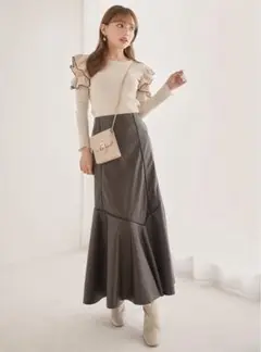 ❤︎GRL グレイル❤︎ 配色フリルオープンショルダーニットトップス[dr342