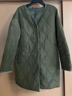 GU ノーカラー　キルティングジャケット カーキ S
