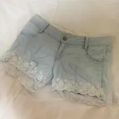 裾レースデニムショートパンツ
