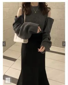 オフショルダー グレー ニットセーター GRL