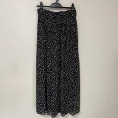 花柄 ブラック ロングスカート　ゴム