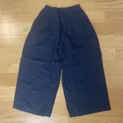 GU リネンブレンドワイドパンツ　ネイビー ワイドパンツ S