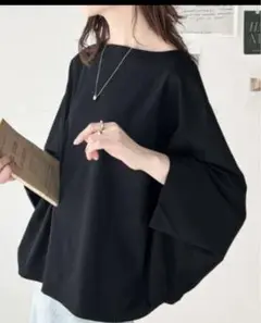 Classical Elf 綿100%シルケットドルマンカットソー　黒　XL