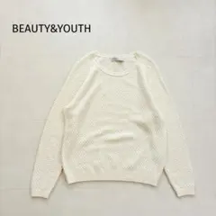 BEAUTY&YOUTH　ポップコーンニットプルオーバー　ホワイト　ウール混