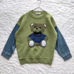 古着　B.R.G 異素材ドッキングニット　Bear　ビューリボン　パッチワーク