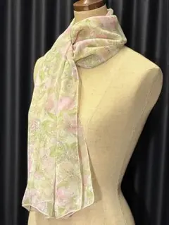 シフォン　ストール　ピンク　ライトグリーン　花柄　長方形　日本製