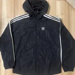 adidas フード付きナイロンジャケット 黒