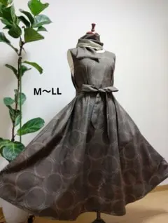 着物リメイク❉大島紬フレアーワンピース❉正絹ストールリボン2本付きドット柄