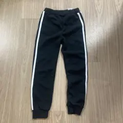 黒色フリースロングパンツ サイドストライプ