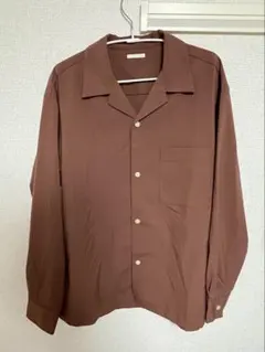ブラウン オープンカラー 長袖シャツ