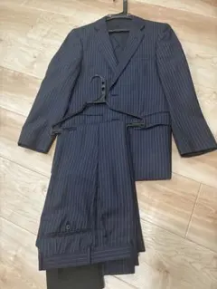 【ウール100% Y4 セット割り対象】ネイビー ストライプ ビジネススーツ