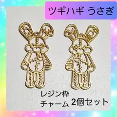 【ハンドメイドパーツ】ツギハギ 兎 レジン枠 チャーム 2個セット 01