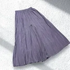パープル ガウチョパンツ フレアパンツ ウエスト総ゴム ロング丈