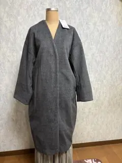 グレー ウール混紡 ロングコート 新品