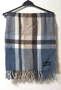 【美品】チェック柄 大判ストール マフラー 青 茶