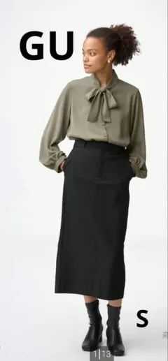 GU スリットナローロングスカートZ ブラック　サイズS