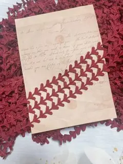 №340　ハート柄レッド色ケミカルレース