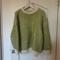 journal felume 編み込み長袖セーター 緑とクリーム色