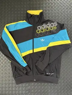 adidas ジップアップジャケット ブラック/ブルー/イエロー