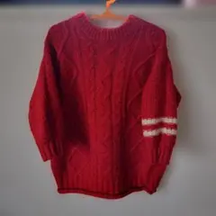 BREEZE　赤いケーブル編みニットワンピ　90cm