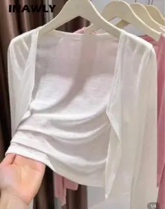⑥INAWLY ホワイト　薄手の長袖カーディガン