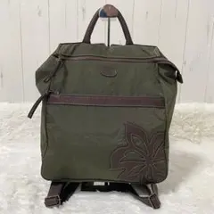 IBIZA イビサ リュック ナイロン 花モチーフ レザー オリーブグリーン