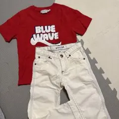 Bonpoint 赤 Tシャツ &ホワイトデニム 4A