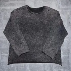 【古着】ダメージ加工　長袖Tシャツ　ピグメント　ブラック　グレー　短丈