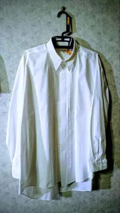 ♦メンズYシャツ✨MrDeemドレスシャツ✨白·前ピンタック·綿·クリーニング済