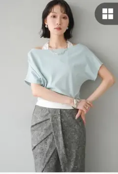 【Lumier】レイヤードデザインホルターネックプルオーバー/ブルー