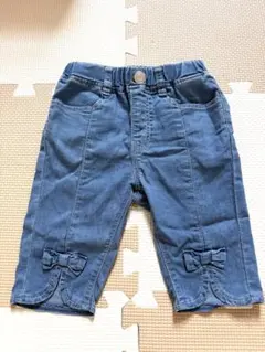 リボン付き青パンツ ゴムウエスト