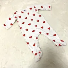 【12ヶ月/74cm】プチバトー☆ハート柄足付きロンパース