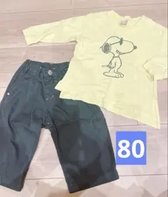 ブリーズ　プティマイン　スヌーピー　長袖Tシャツ　ズボン　80 セットアップ