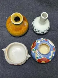 【新品未使用】小さな花器/志野焼•清水焼•越前焼•会津本郷焼(４点セット)