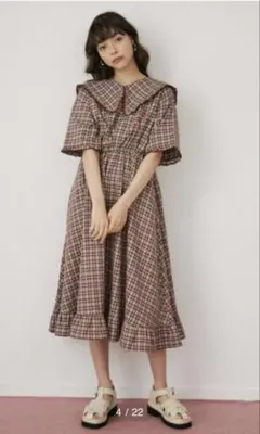 merry jenny 赤 チェック ワンピース 春夏 半袖 フリル