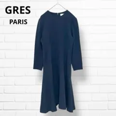 GRES PARIS✨長袖 ロングワンピース【Ｍ】ネイビー ウール100%
