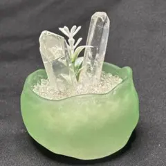 水晶ポイント2本×水晶さざれ 瑠璃の器 ミニ盆栽風 インテリア