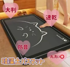 珪藻土バスマット　滑り止め　防音　丸洗い可能　猫　速乾　大判　ブラックのサムネイル