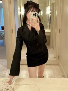 GRL テーラードジャケット×ミニスカートデニムセットアップ（ブラック）