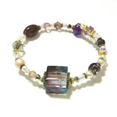 青紫茶赤 手作り多色ビーズブレスレット