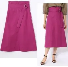 ☆MACPHEE コットンギャバジンハイウエストベルテッドスカート 32 ピンク