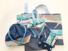 ハンドメイド 入園入学レッスンバッグ5点セット　男の子　シンプル　マスク入付き