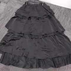 GRLブラック ティアード ロング フレアスカート