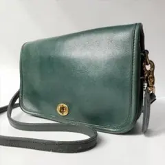 COACH コーチ USA製 レザー ショルダーバッグ ターンロック グリーン