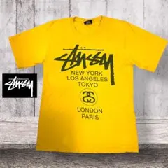 希少 STUSSY ステューシー ワールドツアー Tシャツ マスタードカラー S