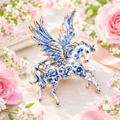 青陶器風 ペガサス ブローチ 幻想 馬 翼 フラワー 北欧 ヴィンテージ