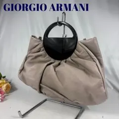 Giorgio Armani ２way　レザーバッグ　円形ハンドル　グレージュのサムネイル