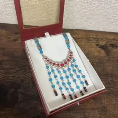 未使用級ターコイズビーズとカラフルなウッドビーズのエスニック感溢れるネックレス